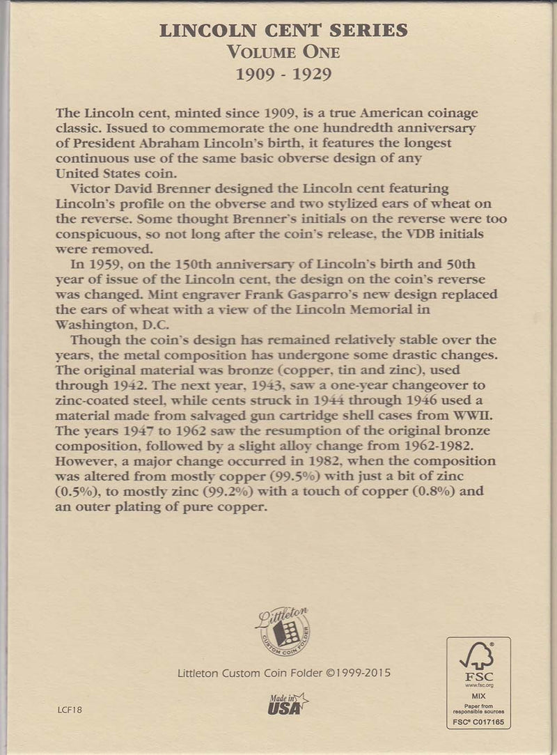 Littleton Folder: Lincoln Cents 1909-1929 LCF18
