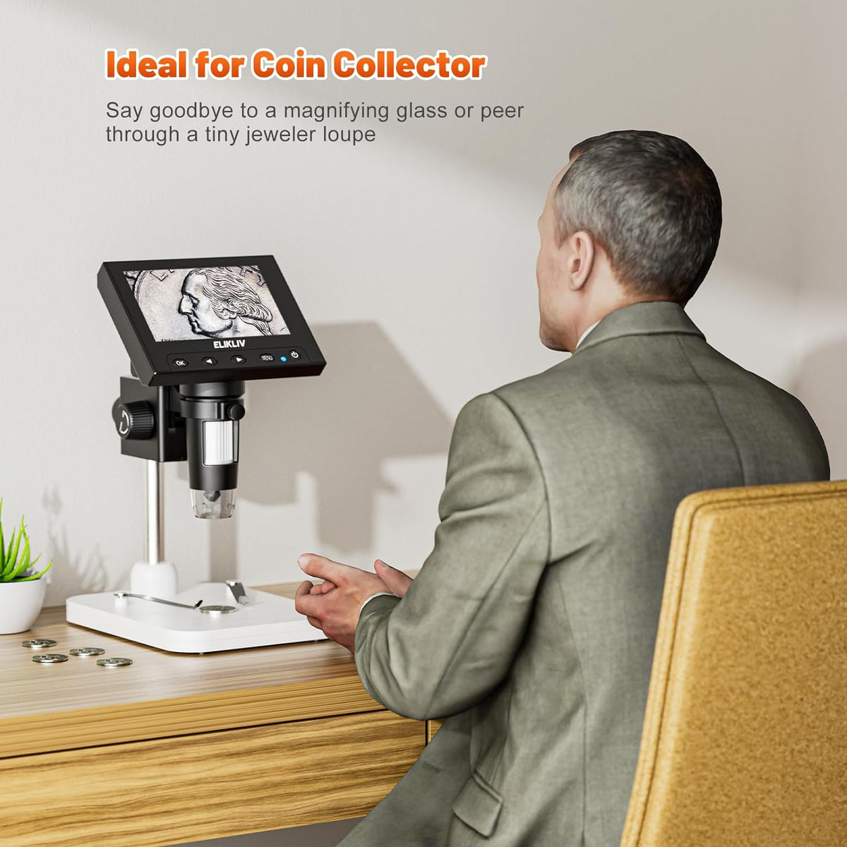 TOMLOV DM43 4.3" Digital Microscope – 50-1000X Coin Magnifier W/ 8 LEDs, 32GB Card, PC Support