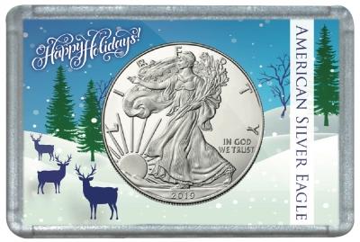 HE Harris Frosty Case for Silver Eagles: Happy Holidays - 40.6mm